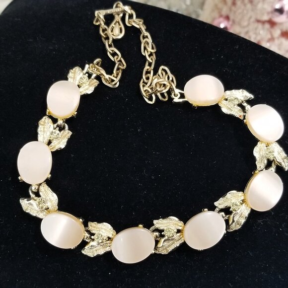 Vtg Coro Moonglow Rhinestone Thermoset Mother of Pearl Necklace Signed Citrine - Picture 4 of 4